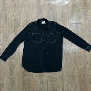 Black, satin, long sleeve, collared, button up. Urban Outfitters. Size medium.